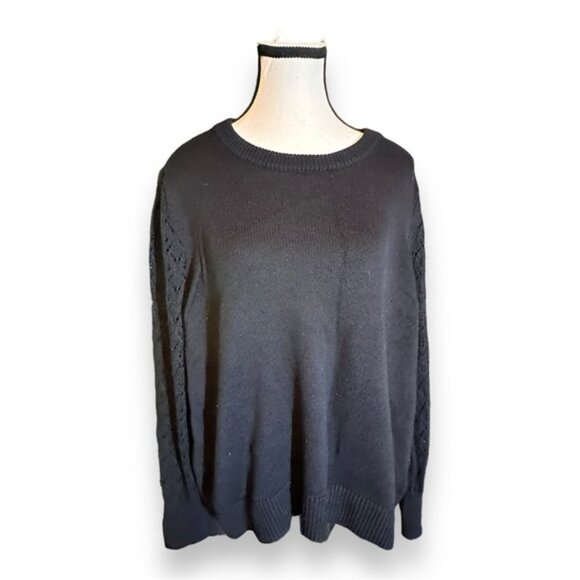 Women’s 1X Reitmans Pointelle Knit Crochet Sleeve Black Sweater 14 16 - Picture 4 of 9